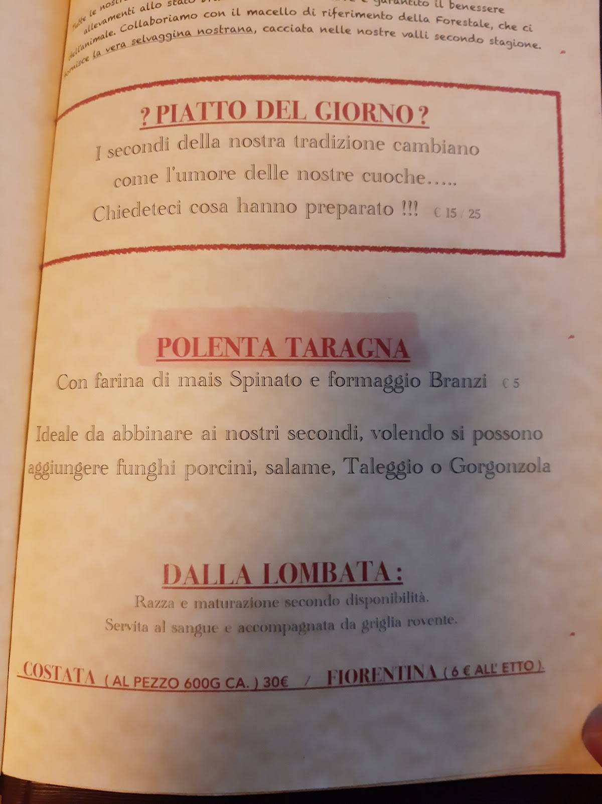 Menu di Trattoria Brea 