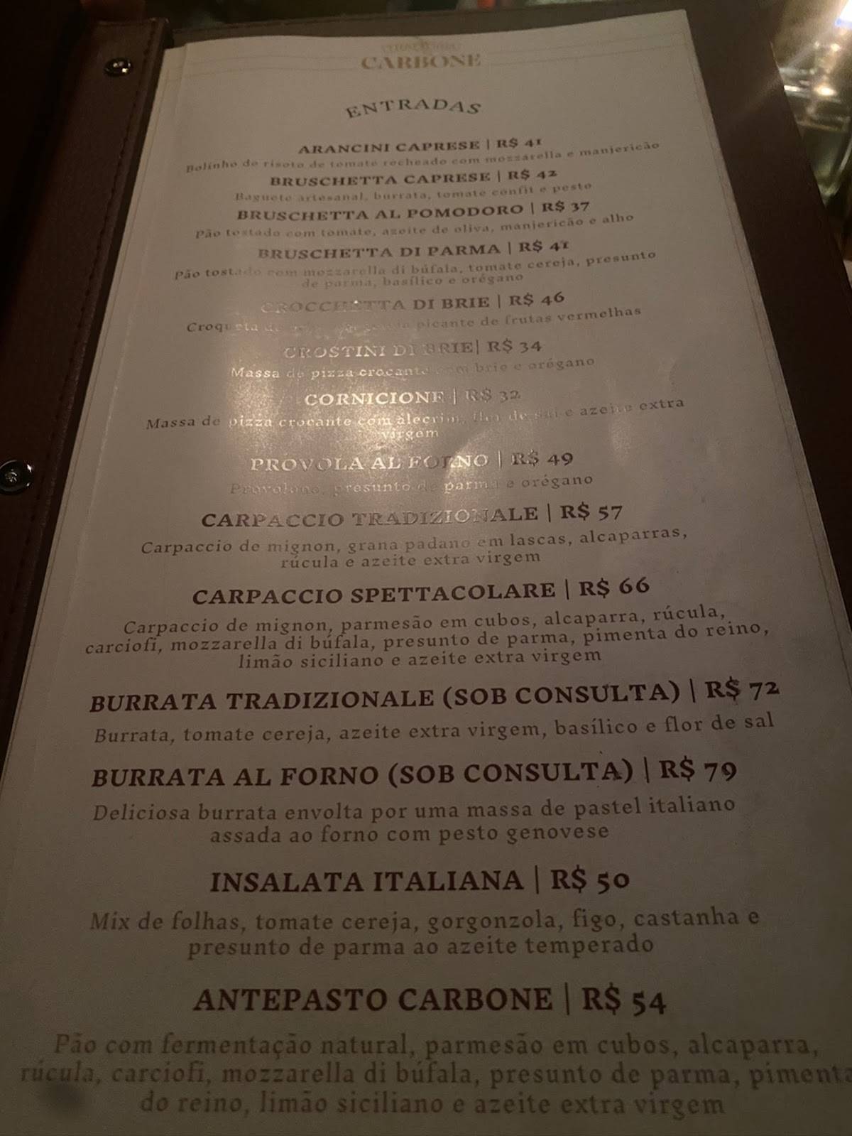 Trattoria Carbone cardápio