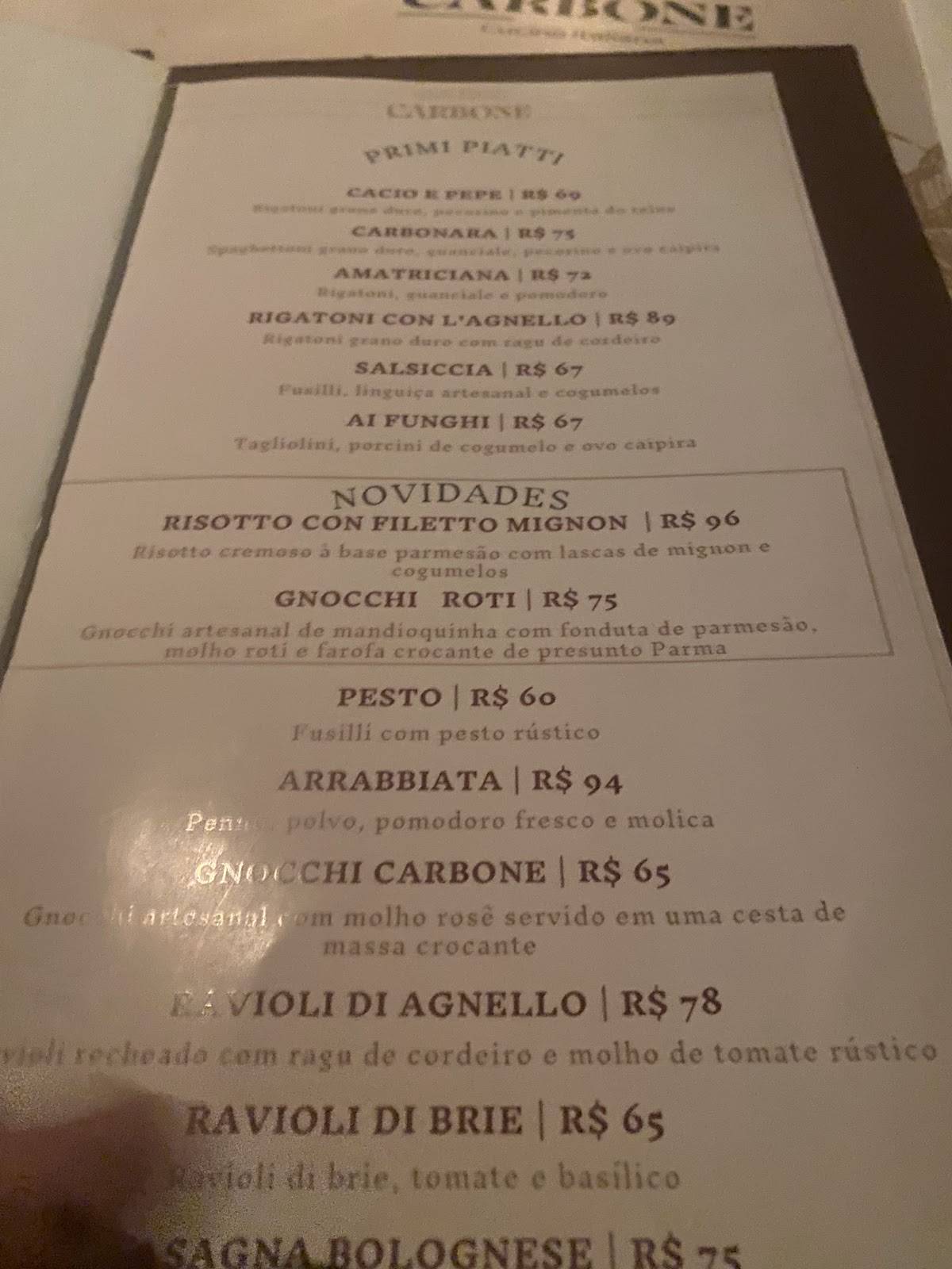 Trattoria Carbone cardápio