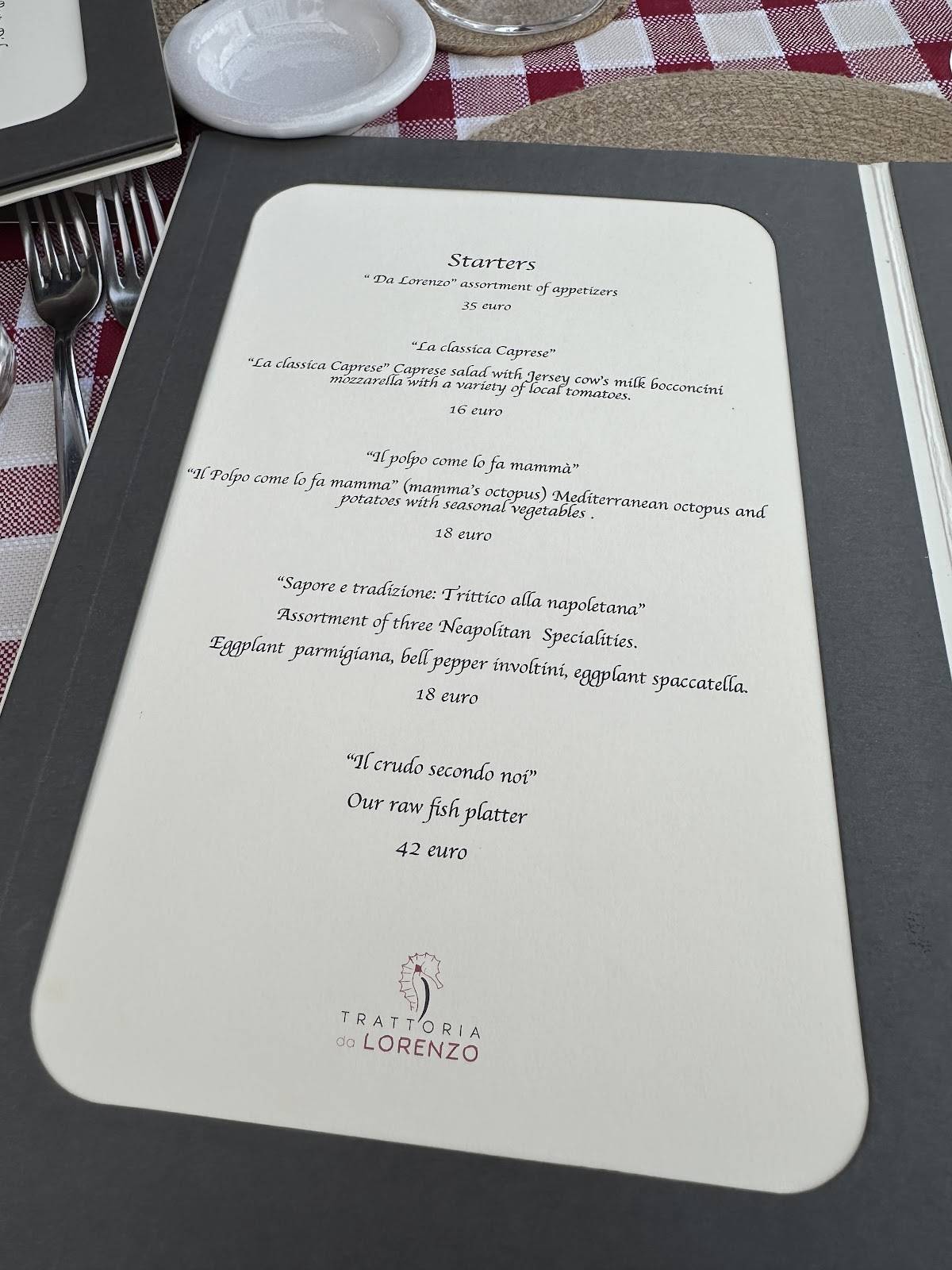 Menu di Trattoria Da Lorenzo 