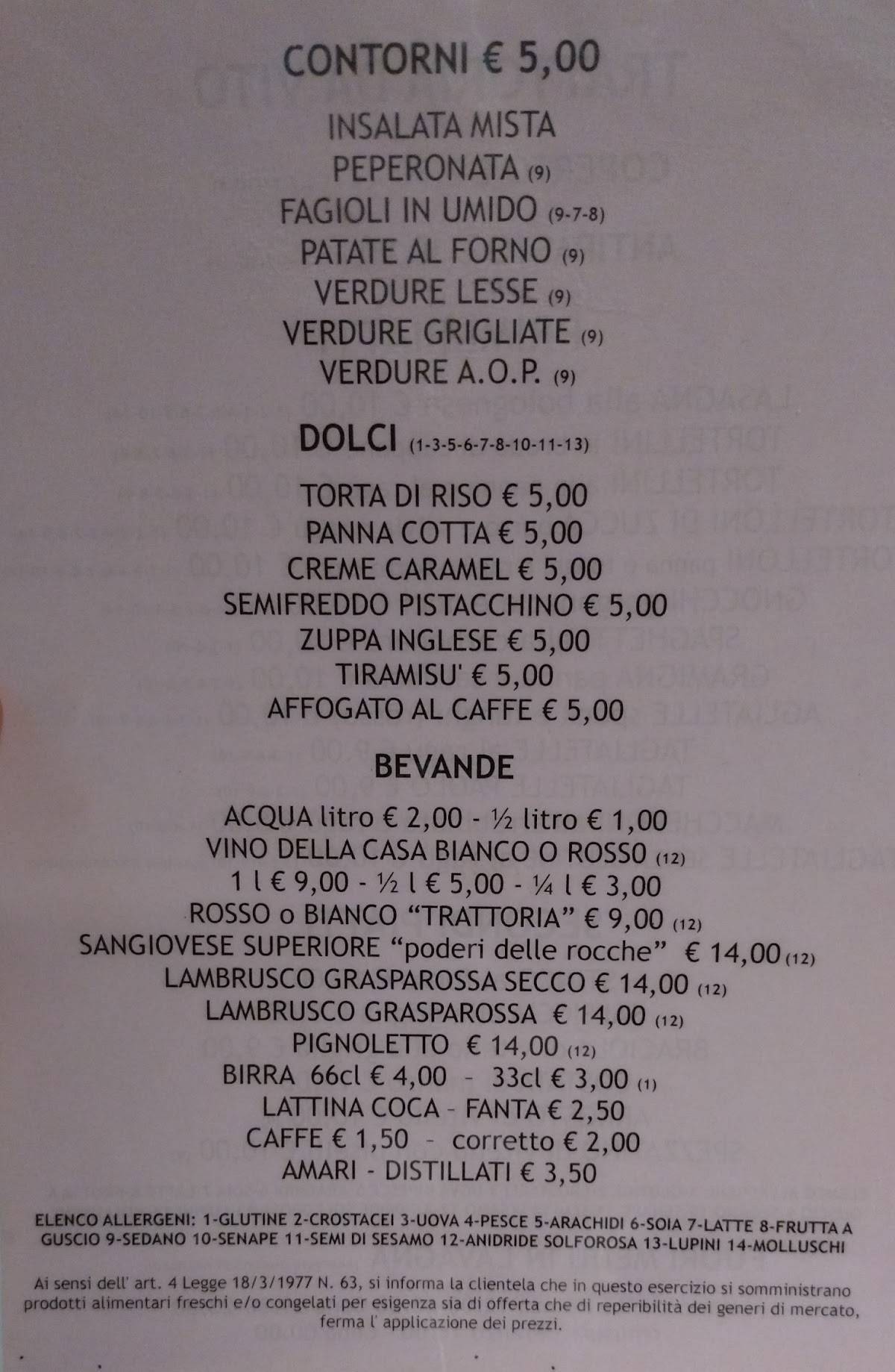Menu di Trattoria Da Vito 