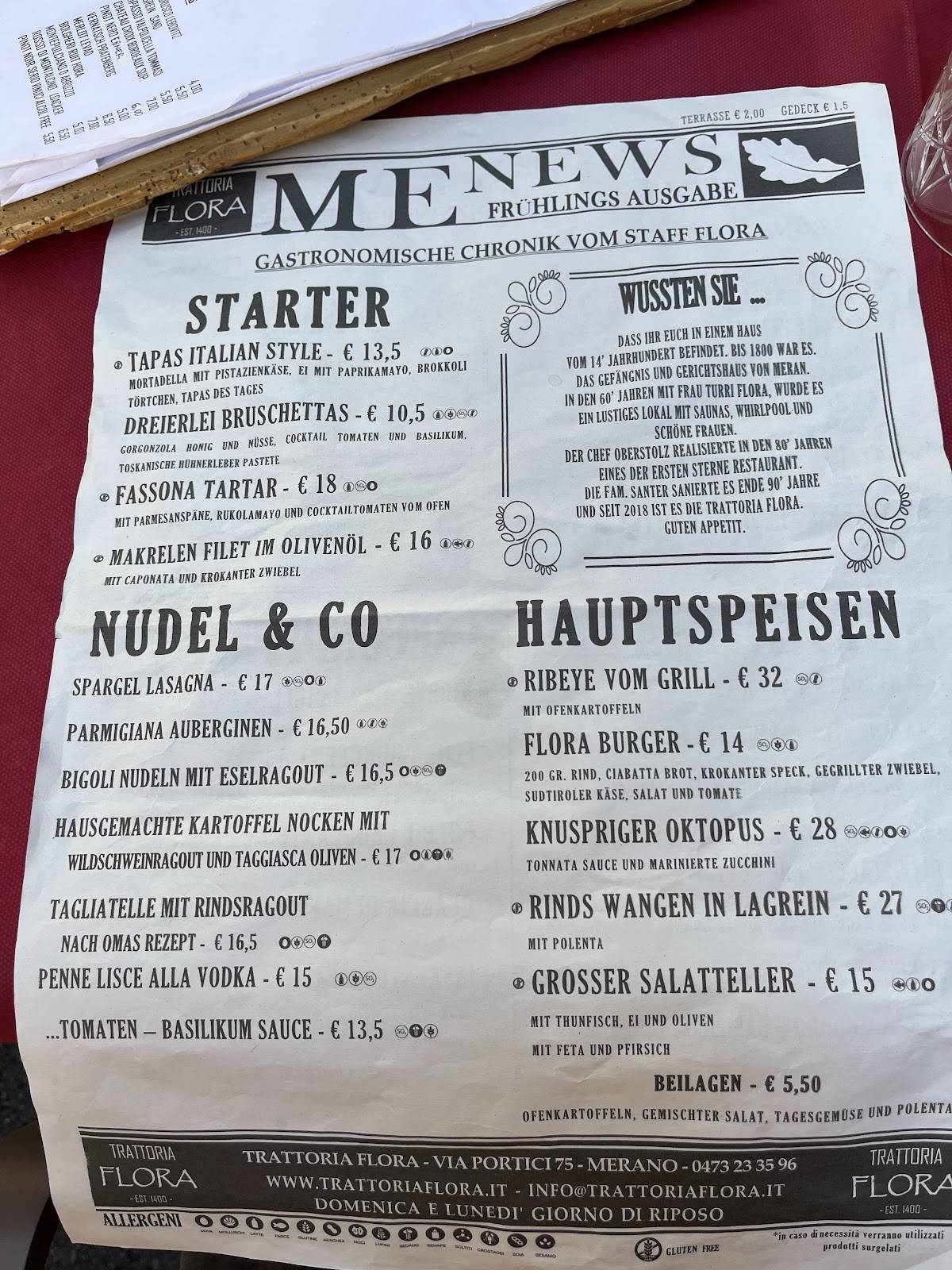 Menu di Trattoria Flora 