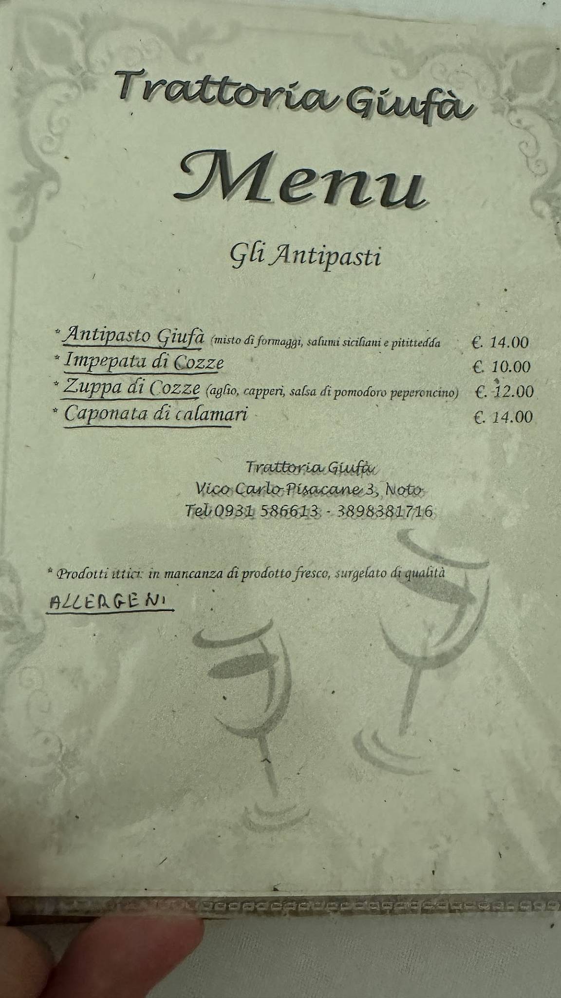 Menu di Trattoria Giufà 