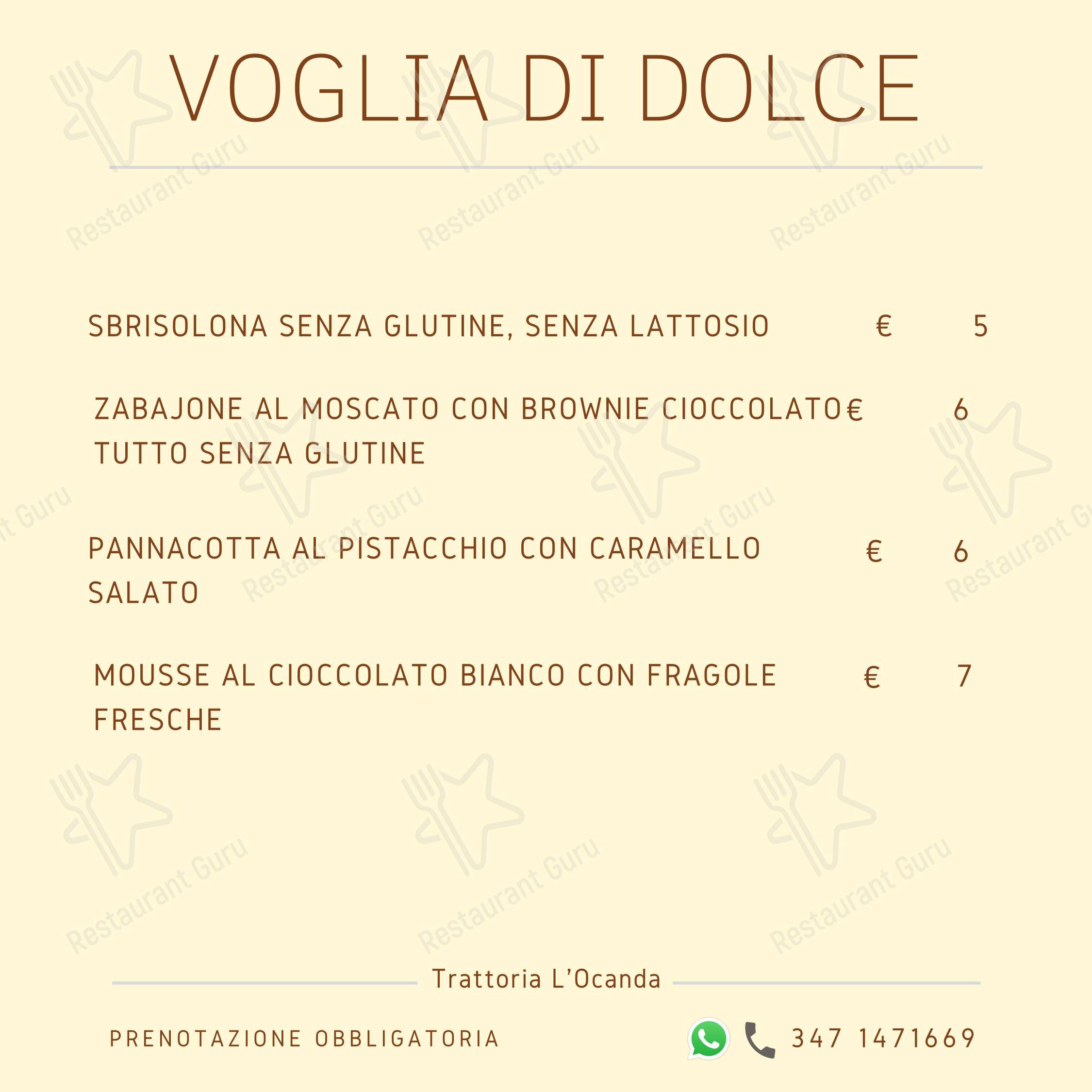 Menu bar per Trattoria L'Ocanda in Leno