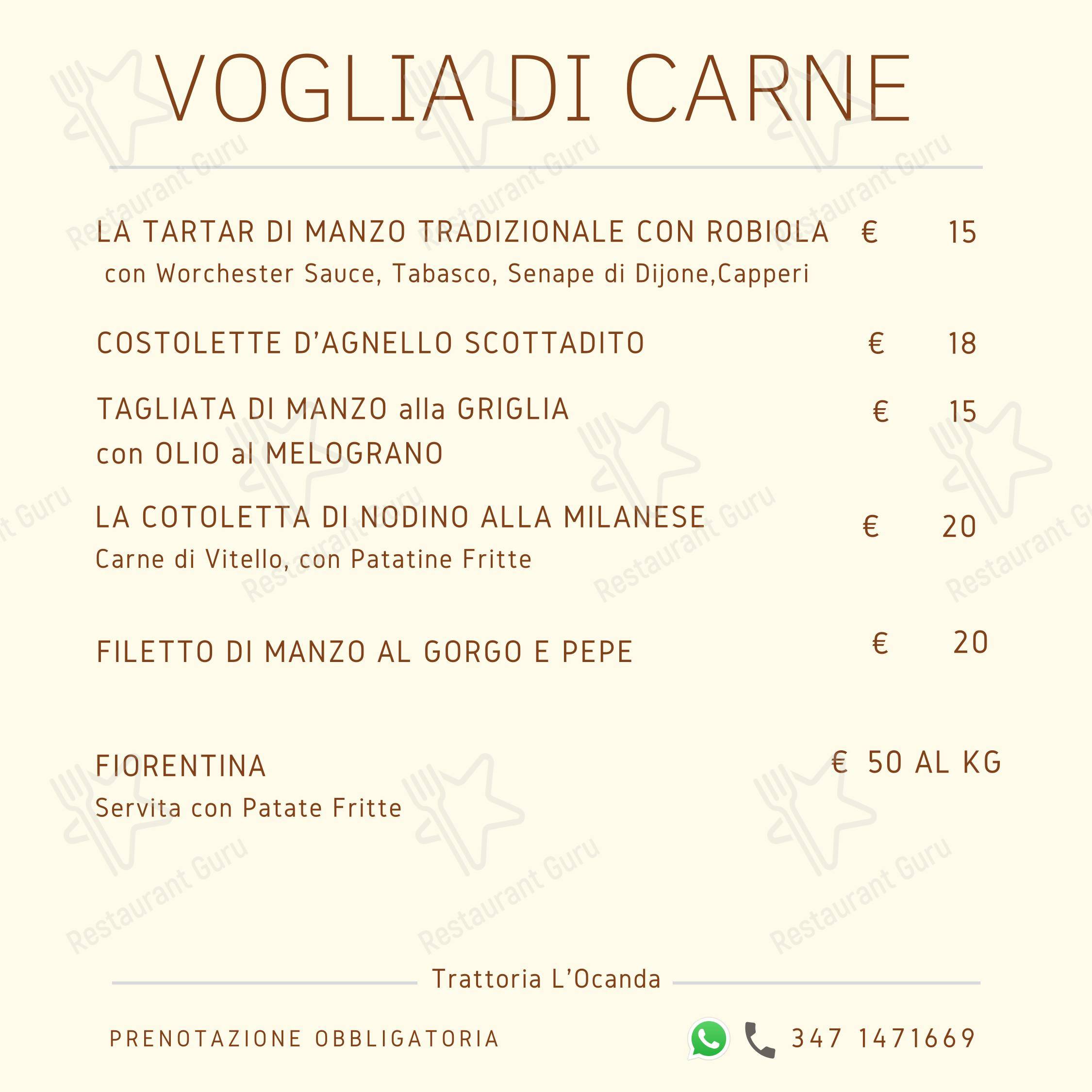 Menu bar per Trattoria L'Ocanda ristorante