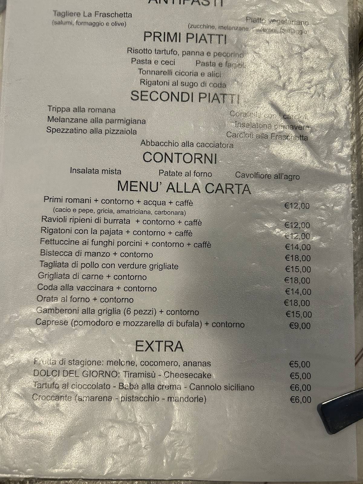 Menu di Trattoria La Fraschetta 