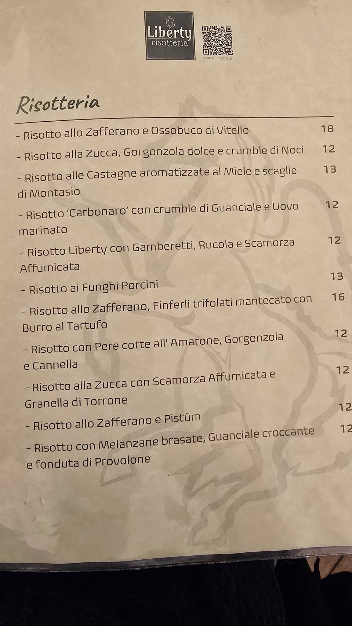 Menu de Trattoria Liberty