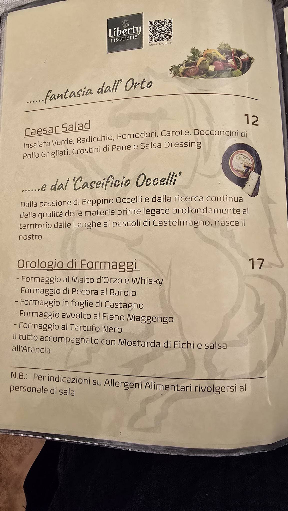 Menu de Trattoria Liberty