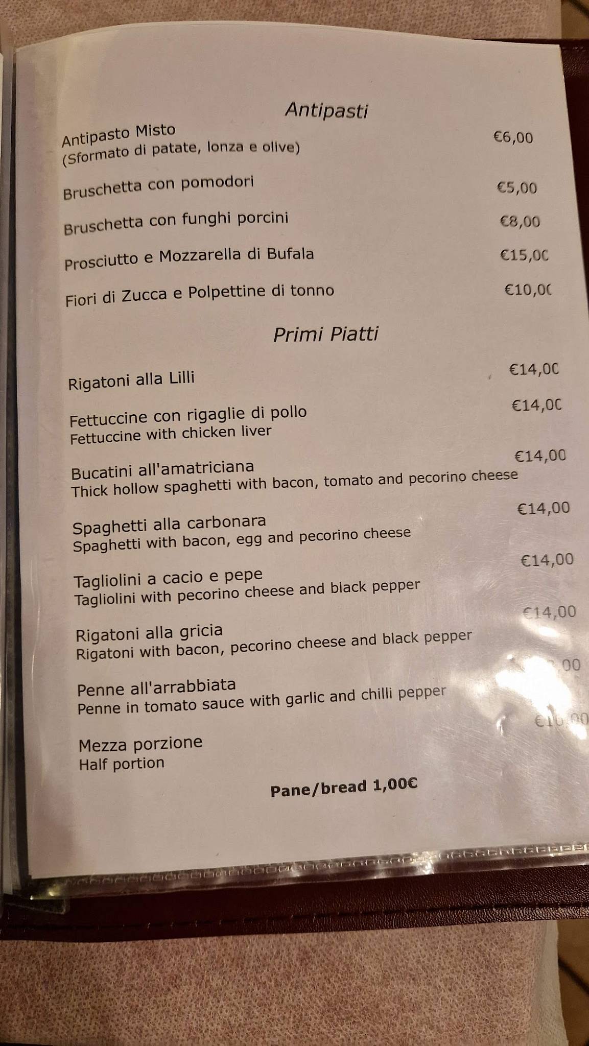 Menu di Trattoria Lilli 