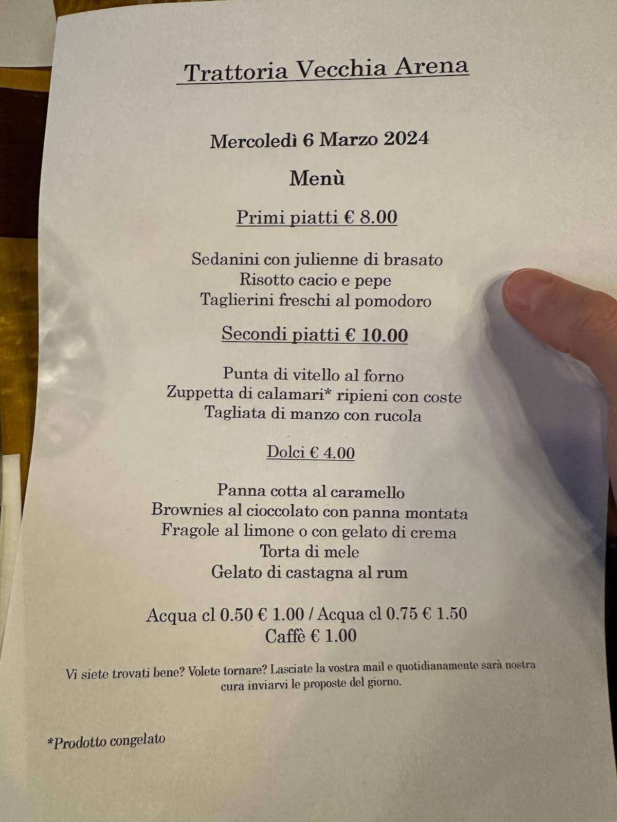 Menu di Trattoria Vecchia Arena 