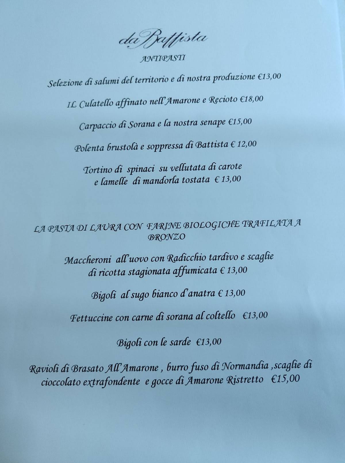 Menu di Trattoria da Battista 