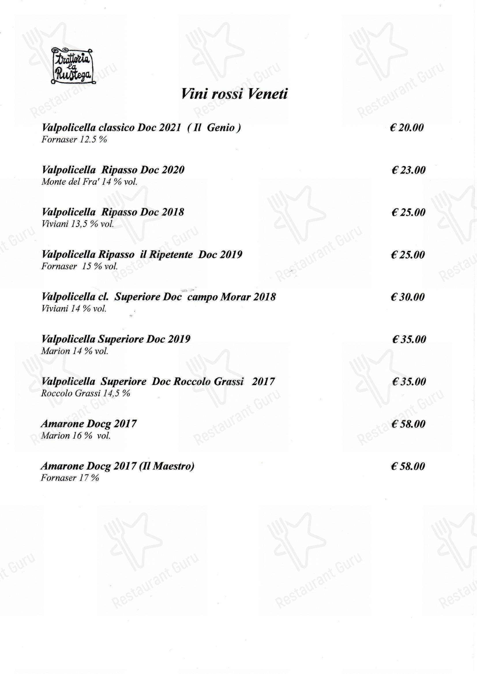 Menu bar per Trattoria la Rustega ristorante