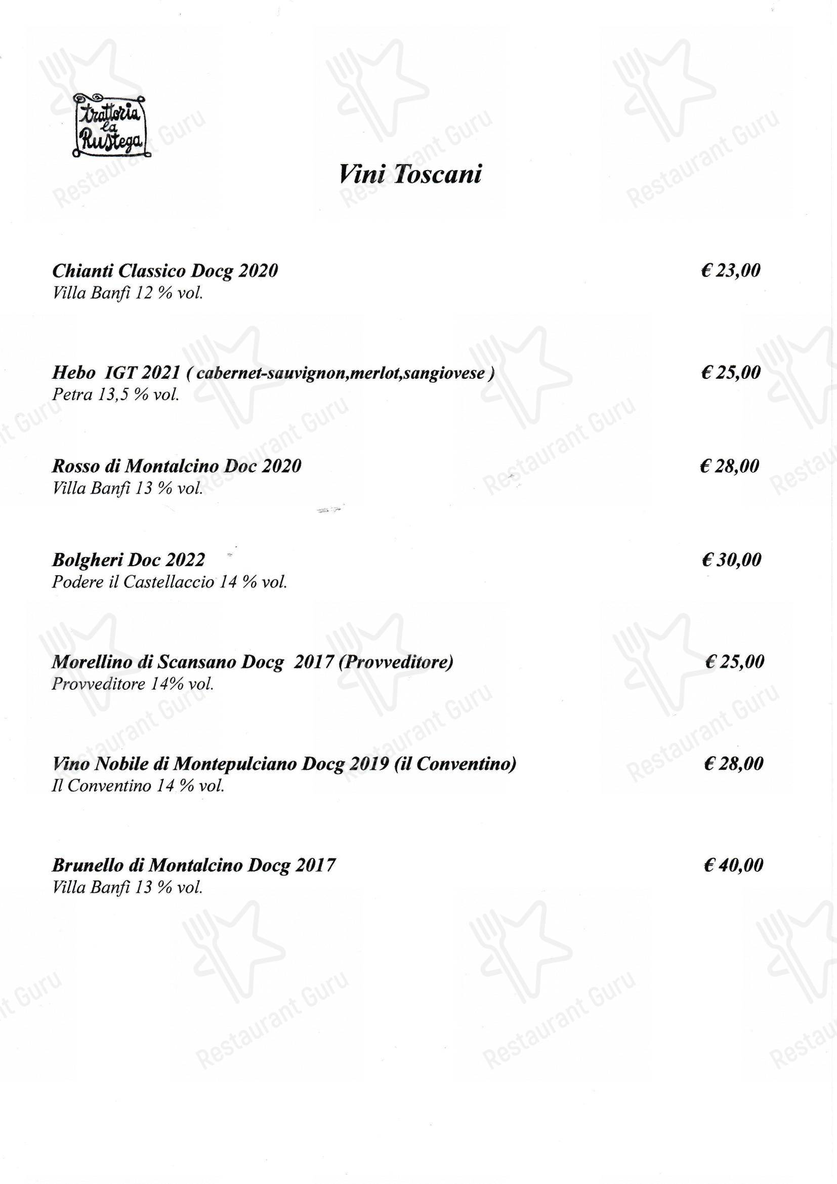 Menu bar per Trattoria la Rustega in Santa Lucia