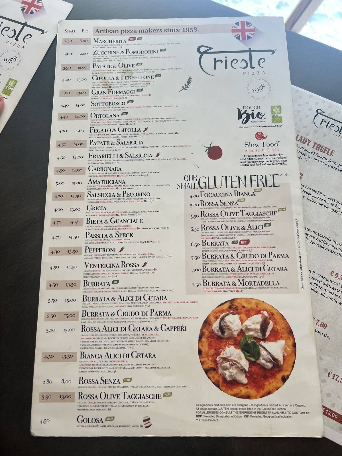 Menu di Trieste Pizza Roma 