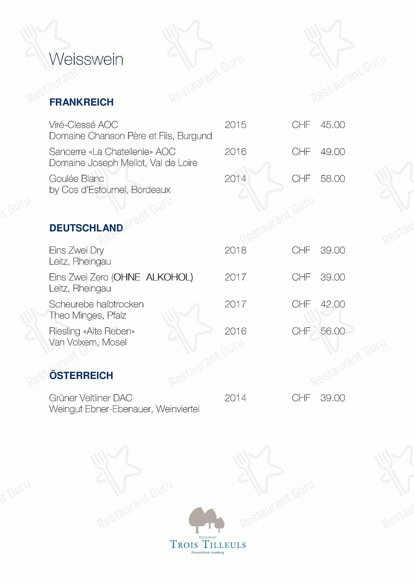 Menu per Trois Tilleuls ristorante