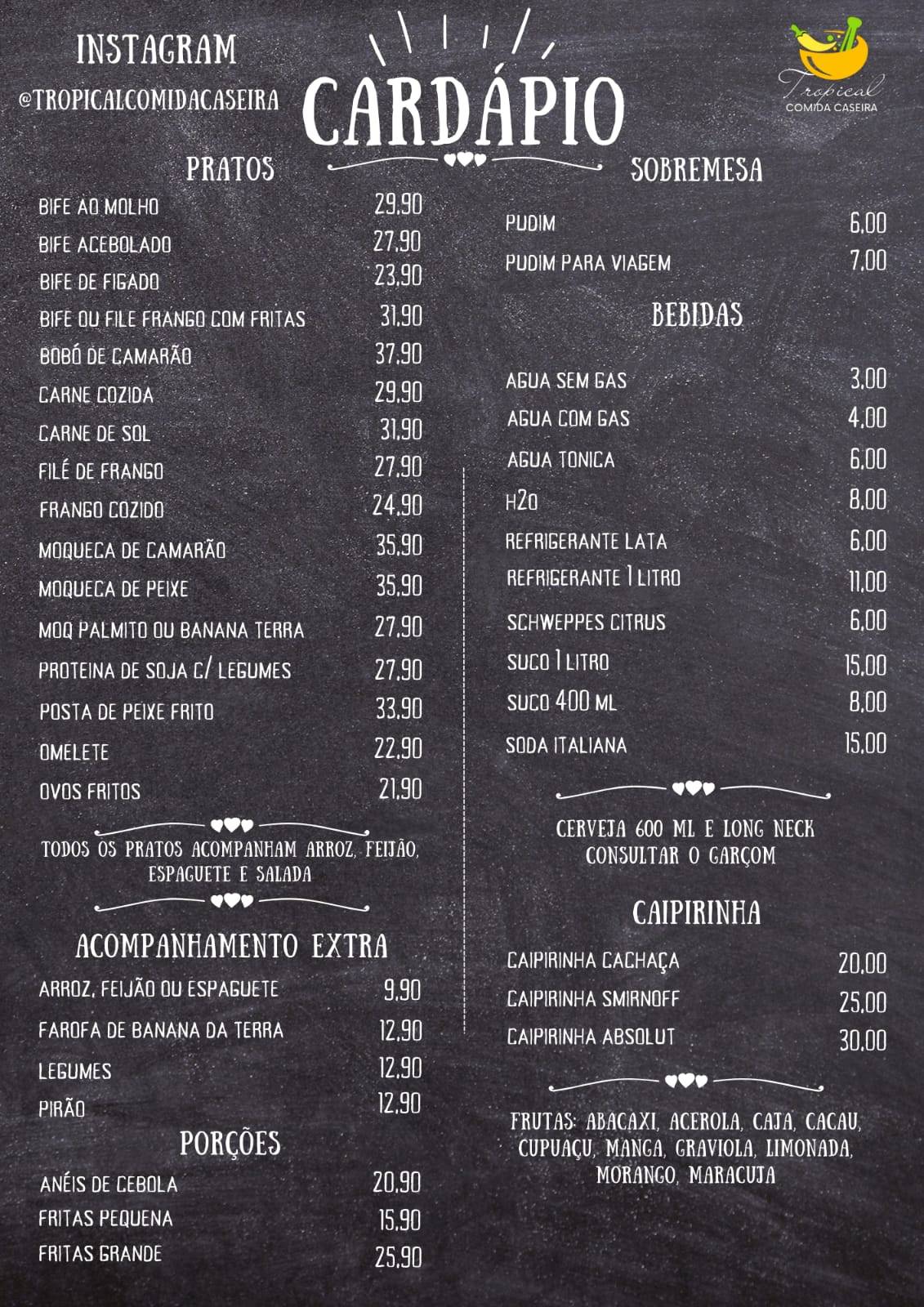 Tropical Restaurante cardápio