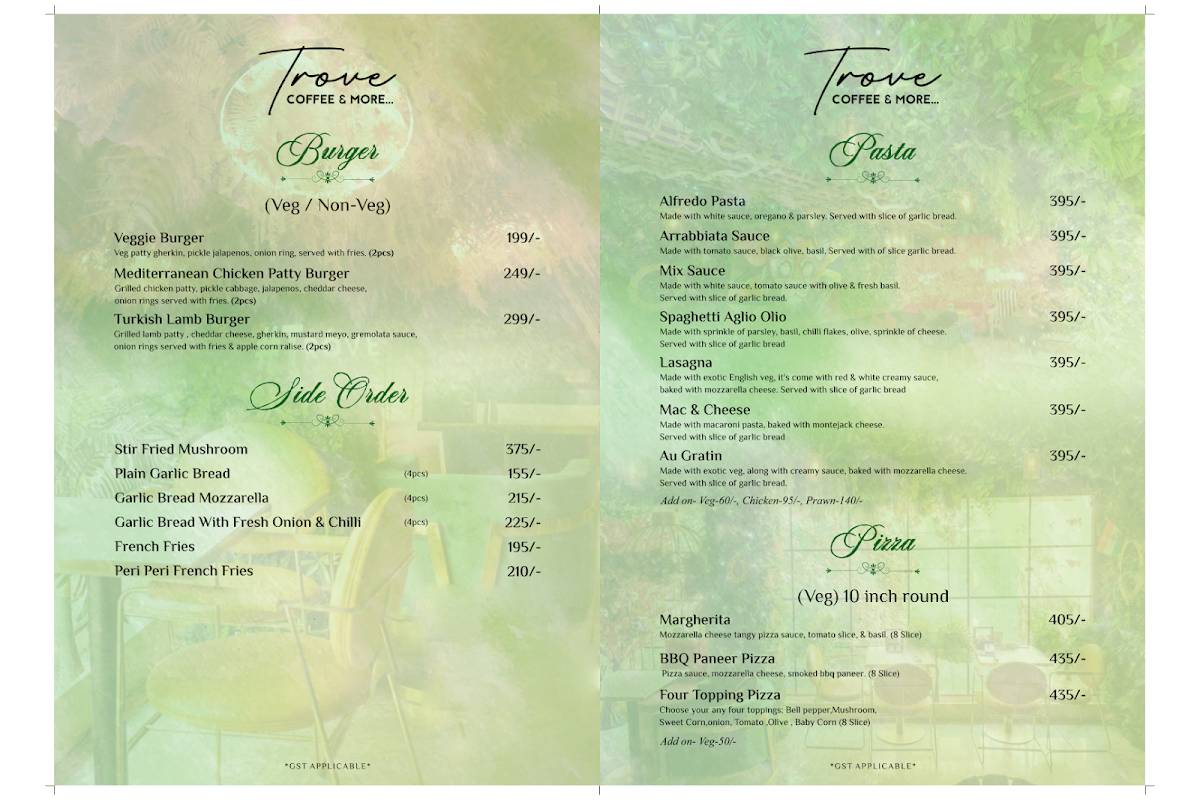 Trove Coffee & More - best cafe in Kolkata menu