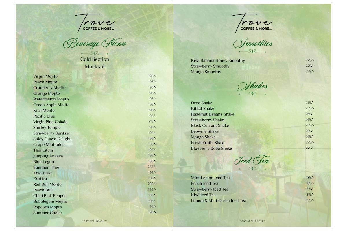 Trove Coffee & More - best cafe in Kolkata menu