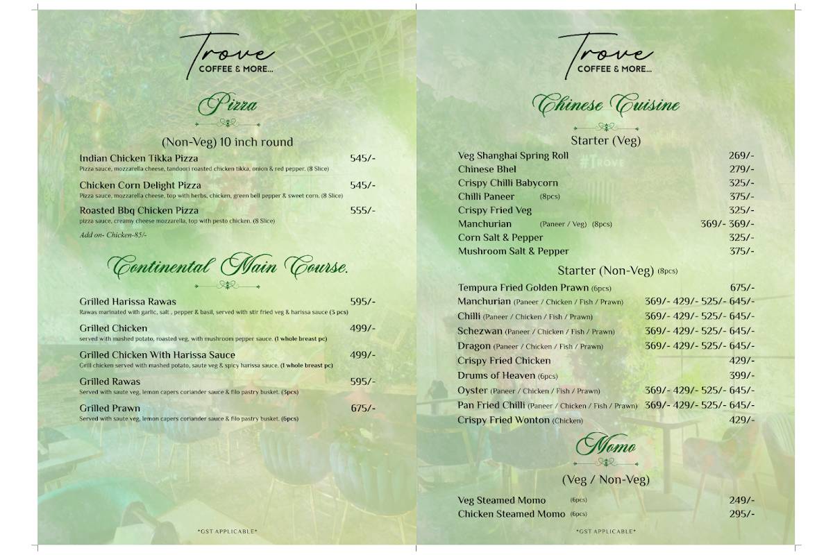 Trove Coffee & More - best cafe in Kolkata menu