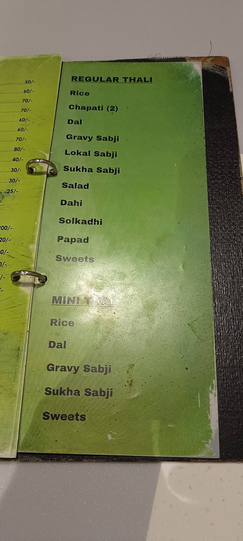 Tulsi Cafe menu