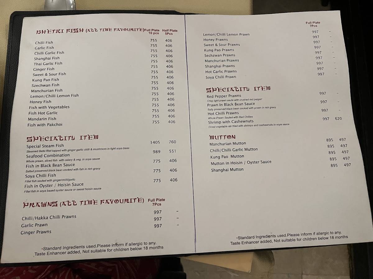 Tung Fong Restaurant menu
