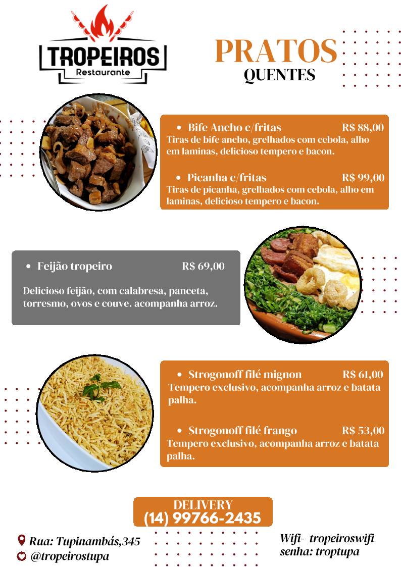 TROPEIROS ESPETARIA cardápio