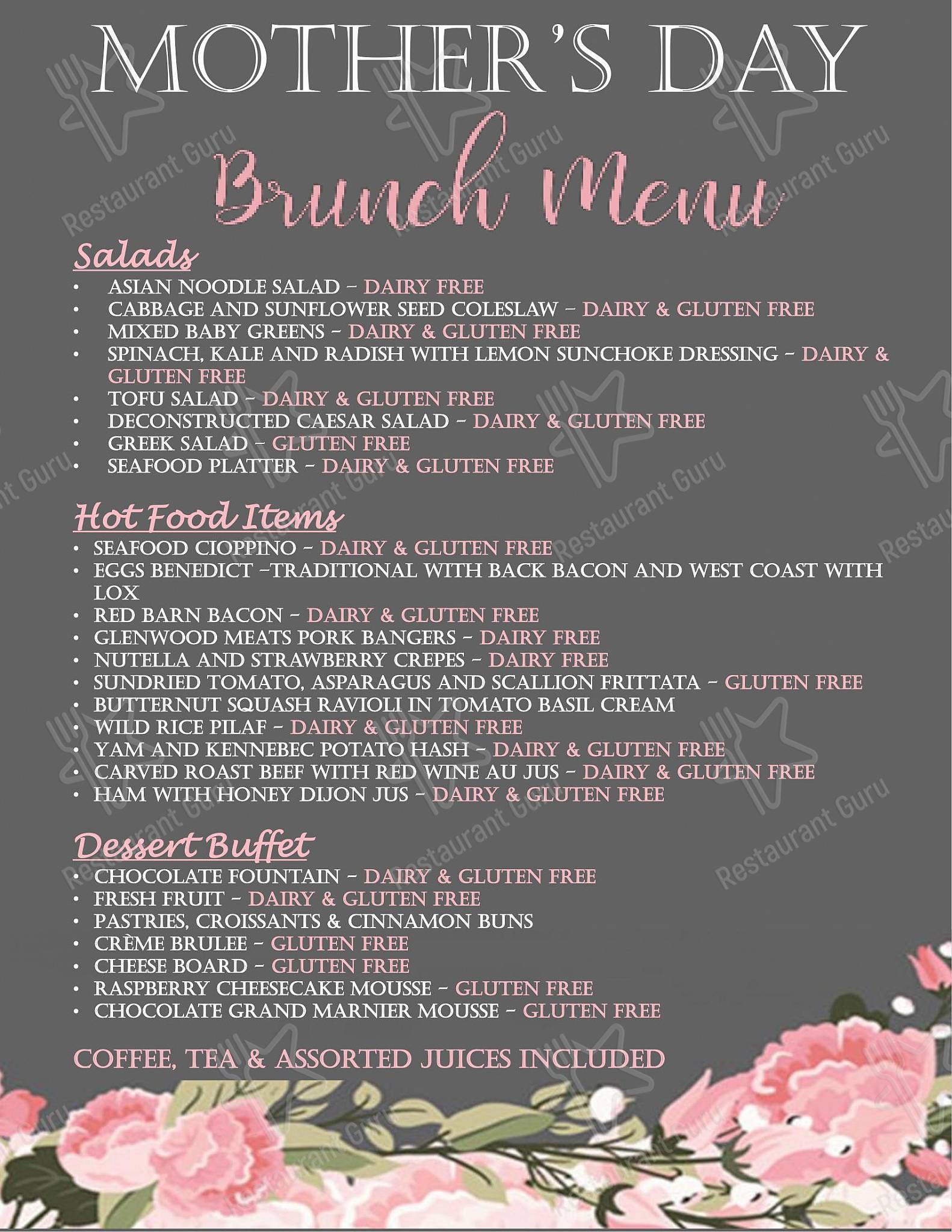 Menu pour University Club of Victoria - Table Menu