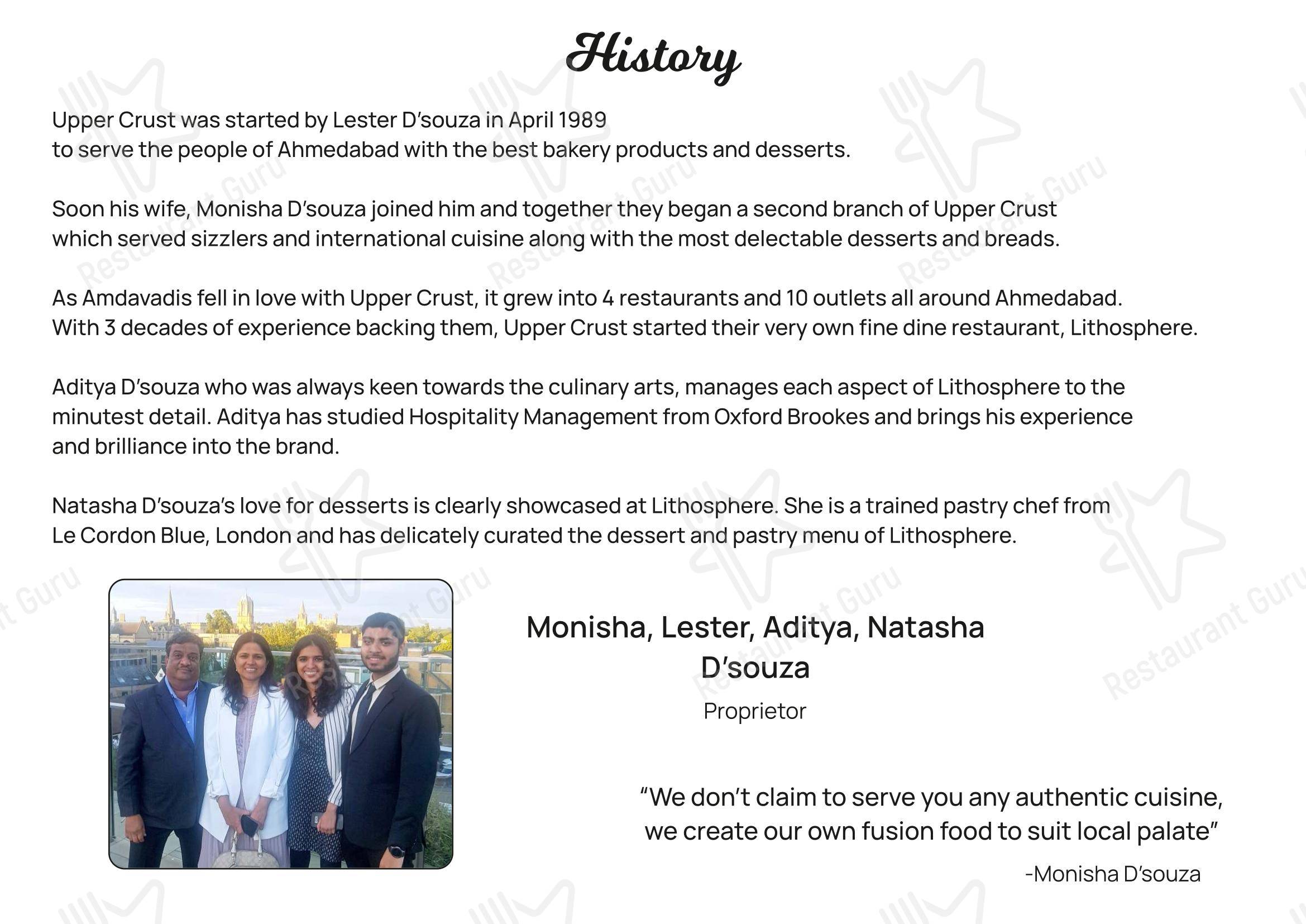 Menu for the Upper Crust restaurant