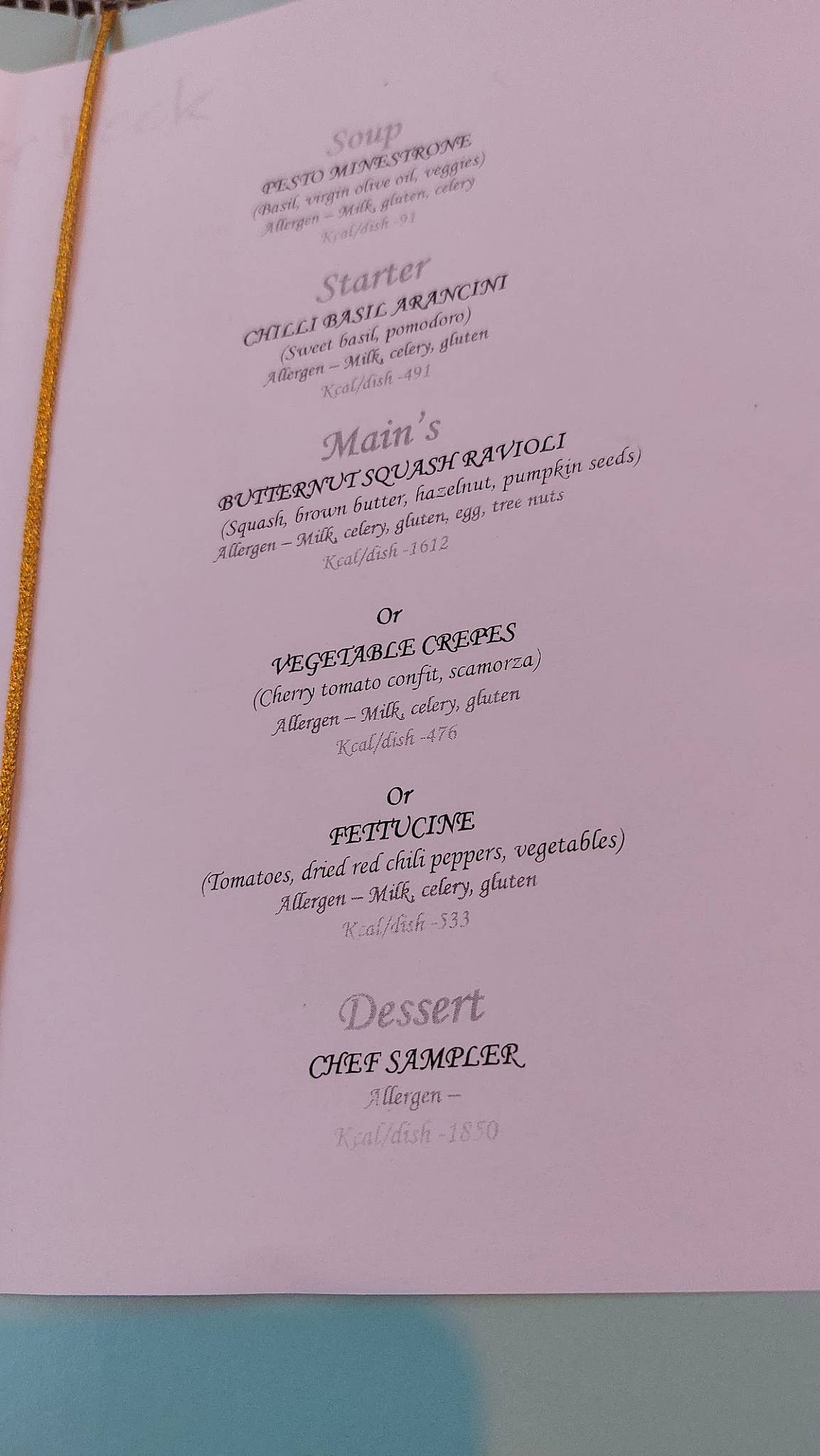 Upper Deck menu