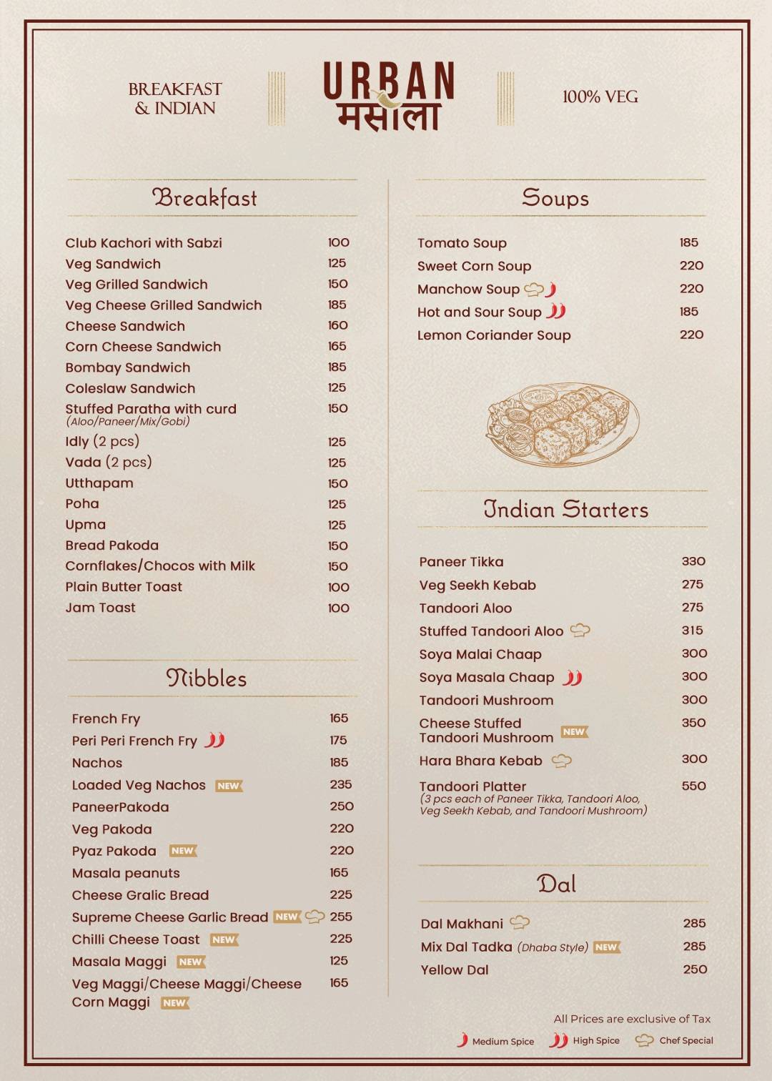 Urban Masala menu