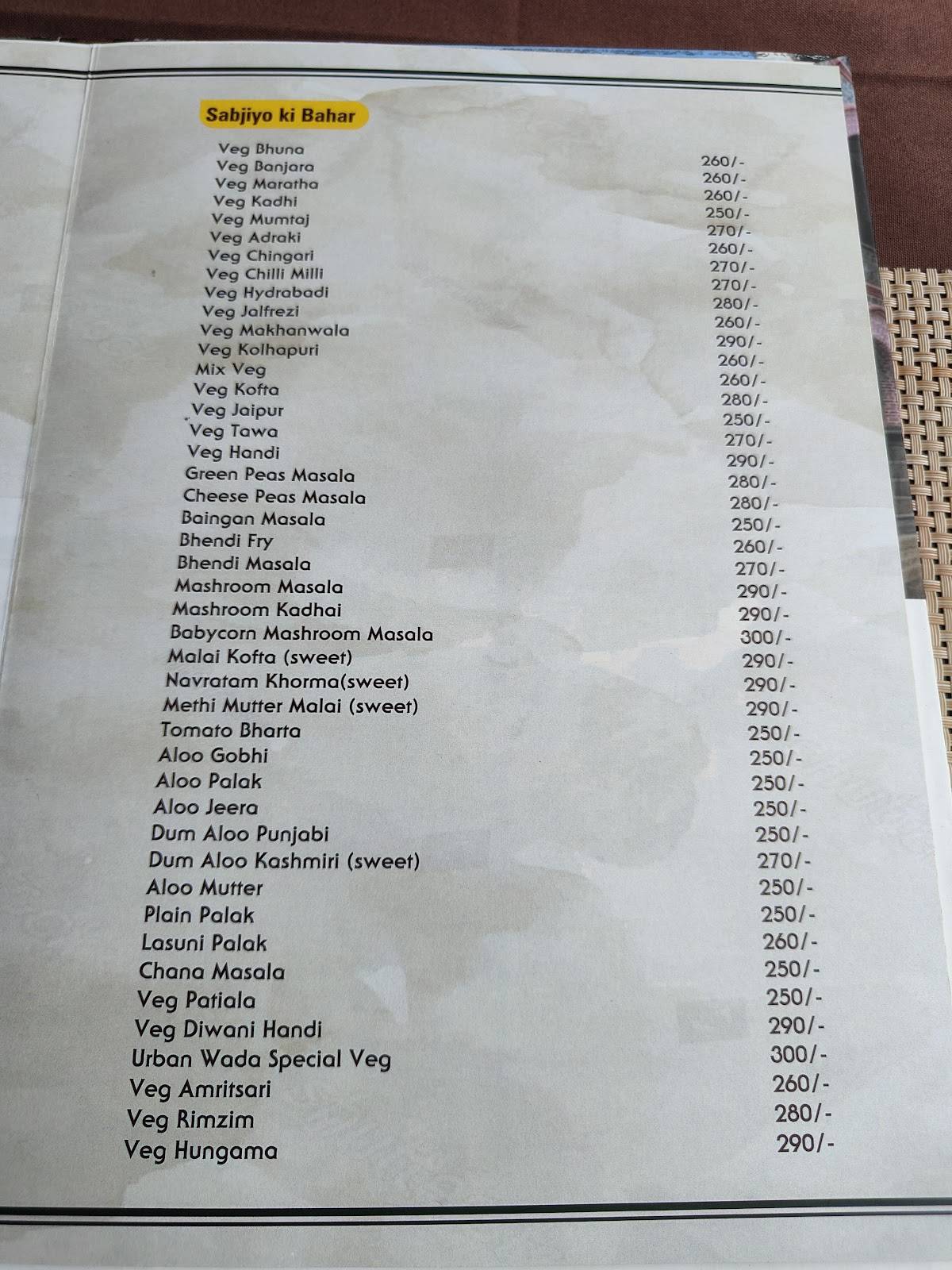 Urban Wada Pure Veg Family Restaurant menu