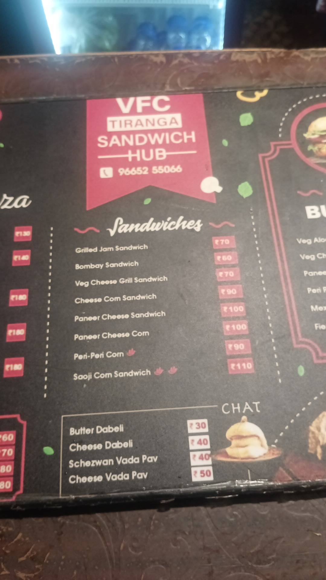 VFC TIRANGA SANDWICH HUB menu