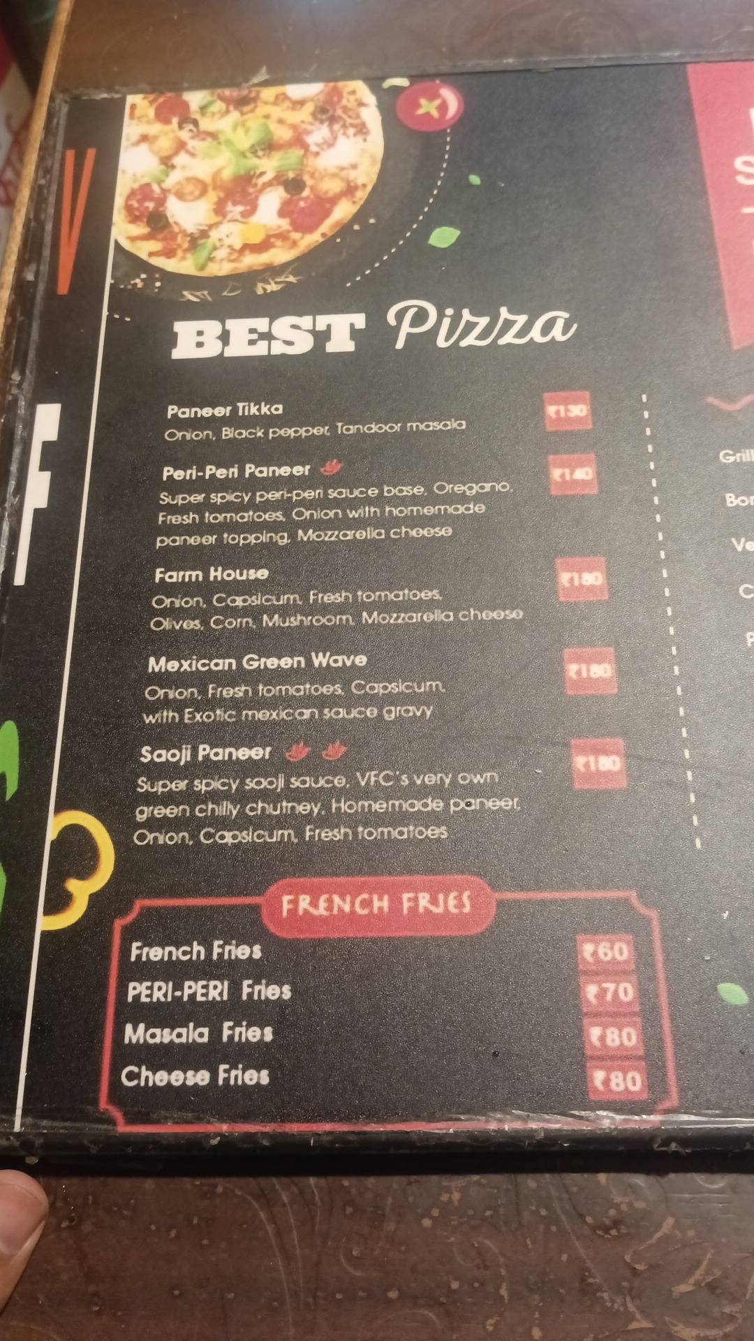 VFC TIRANGA SANDWICH HUB menu