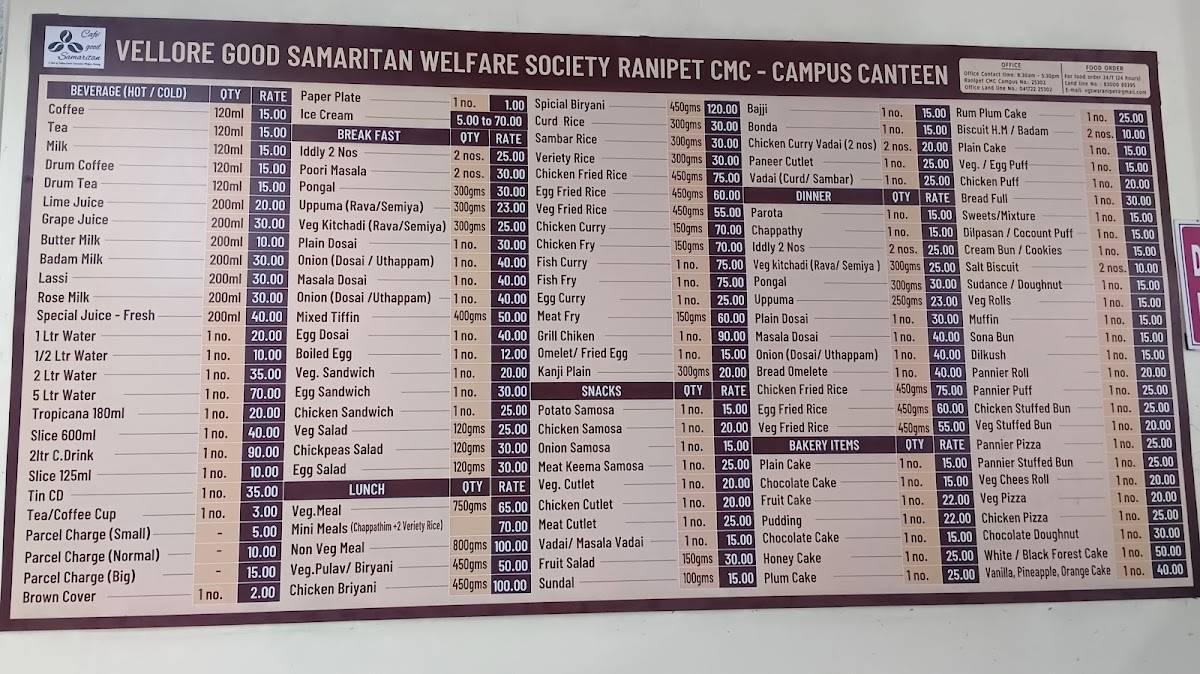 VGSWS Canteen (Cafe' good samaritan) menu