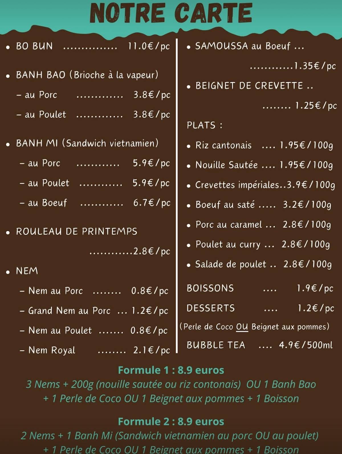 Menu de VIET'S CORNER - Au comptoir de Saïgon