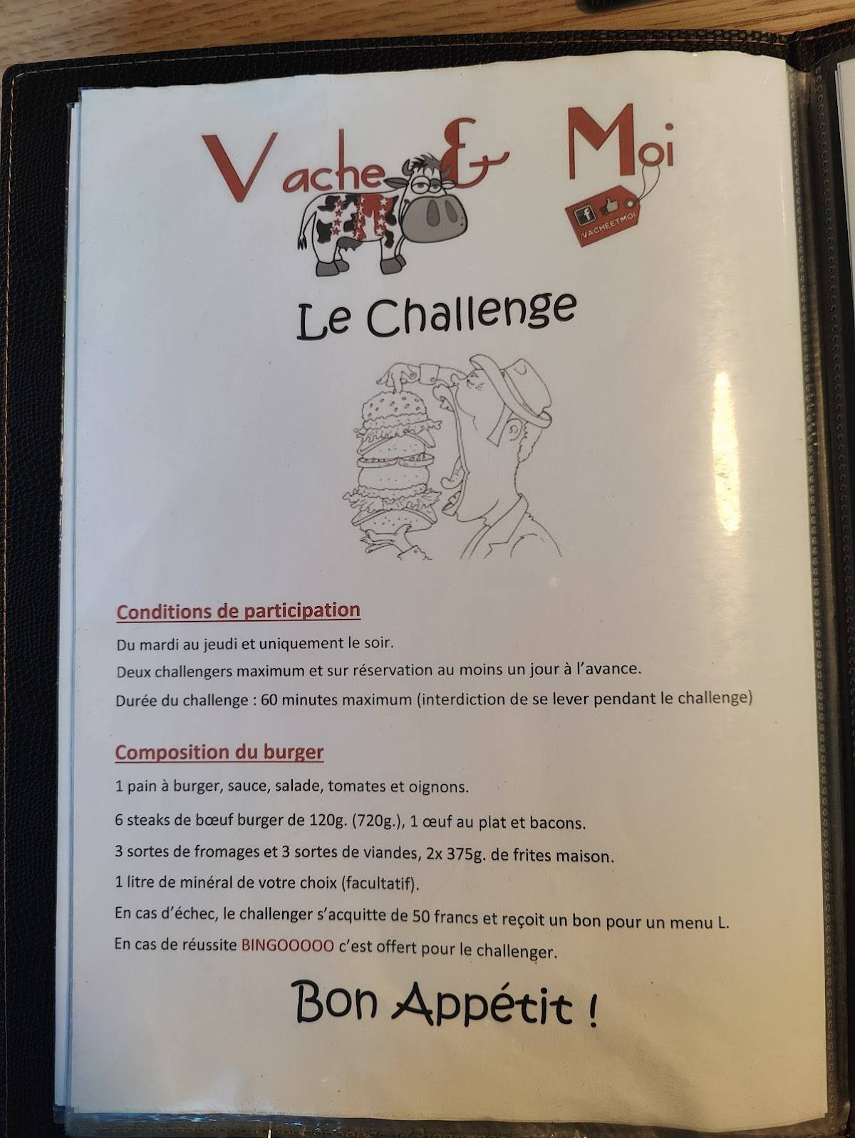 Menu di Vache et Moi 