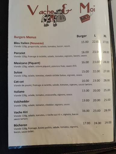 Menu di Vache et Moi 