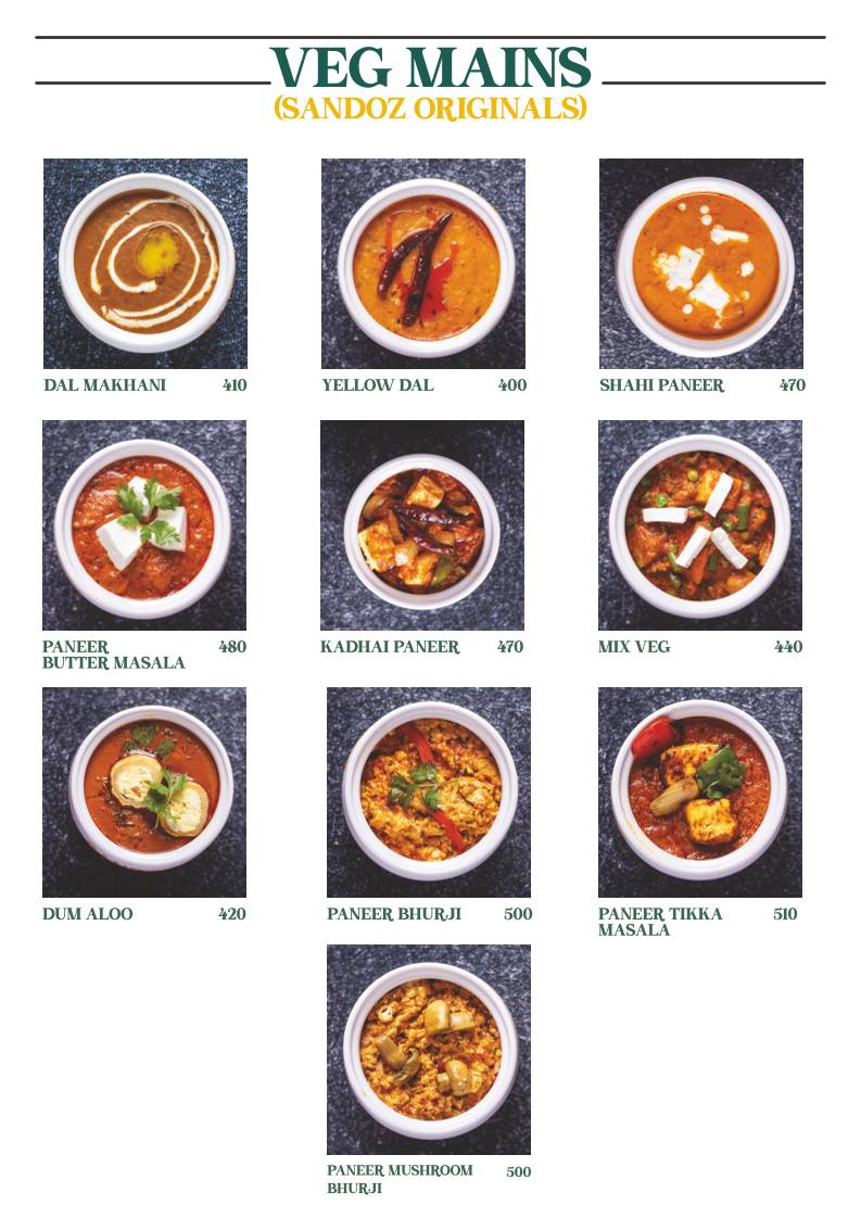 Cafe Sandoz - Vagator, Goa menu
