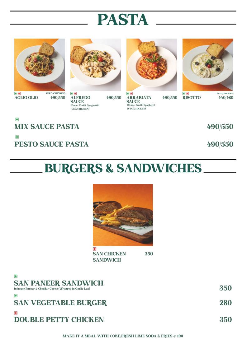 Cafe Sandoz - Vagator, Goa menu