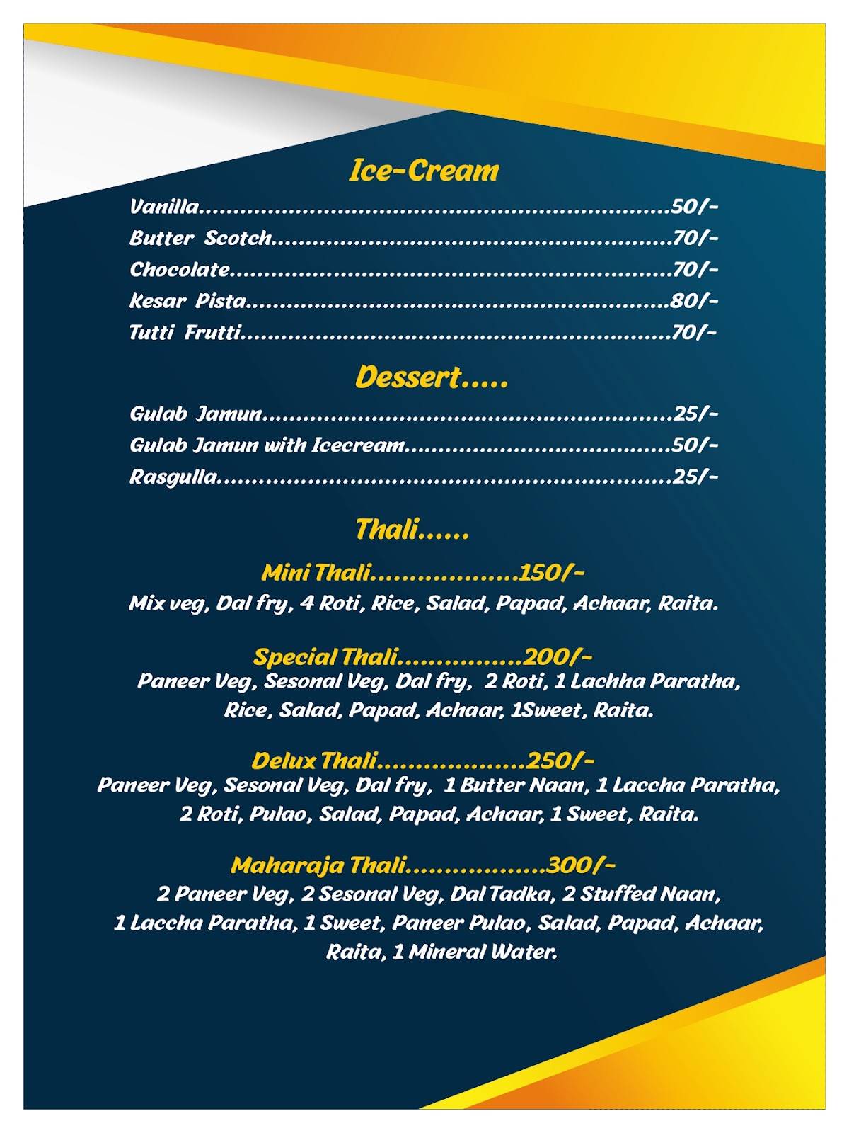 Kingslayer Family Resturant & Party Spot menu