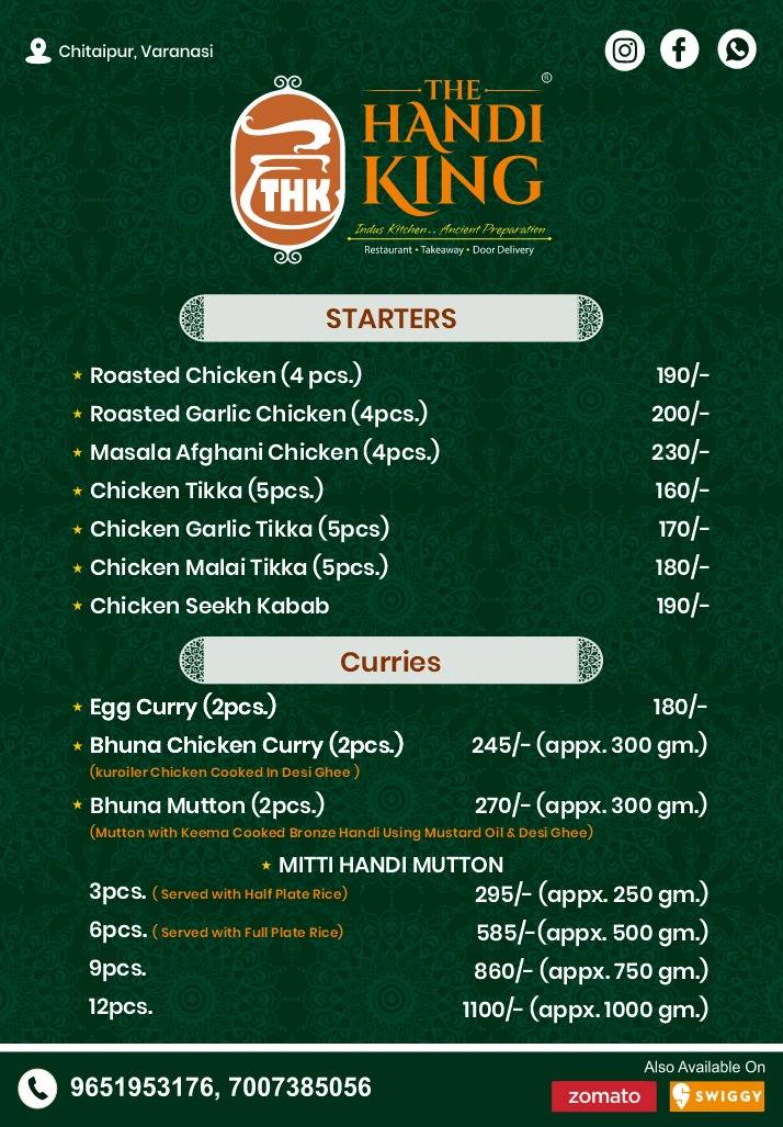 The Handi King menu