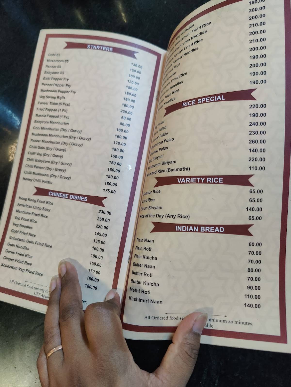 Vasanta Bhavan menu