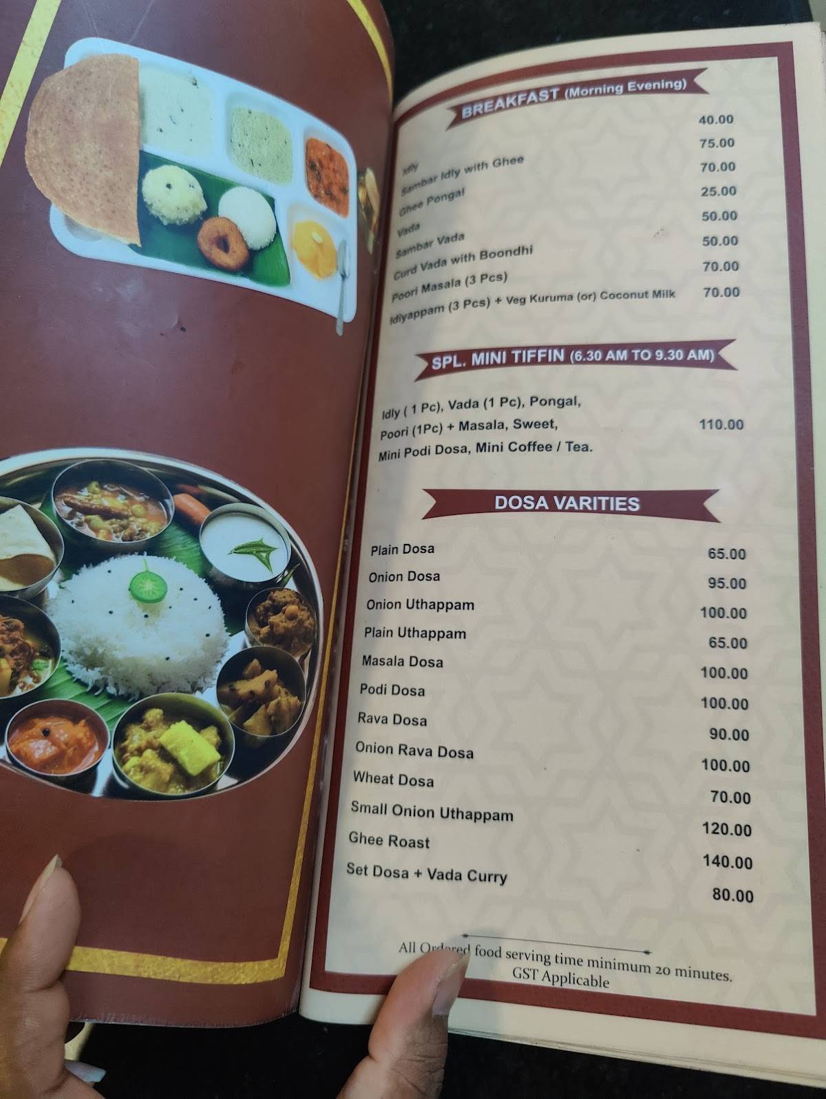 Vasanta Bhavan menu