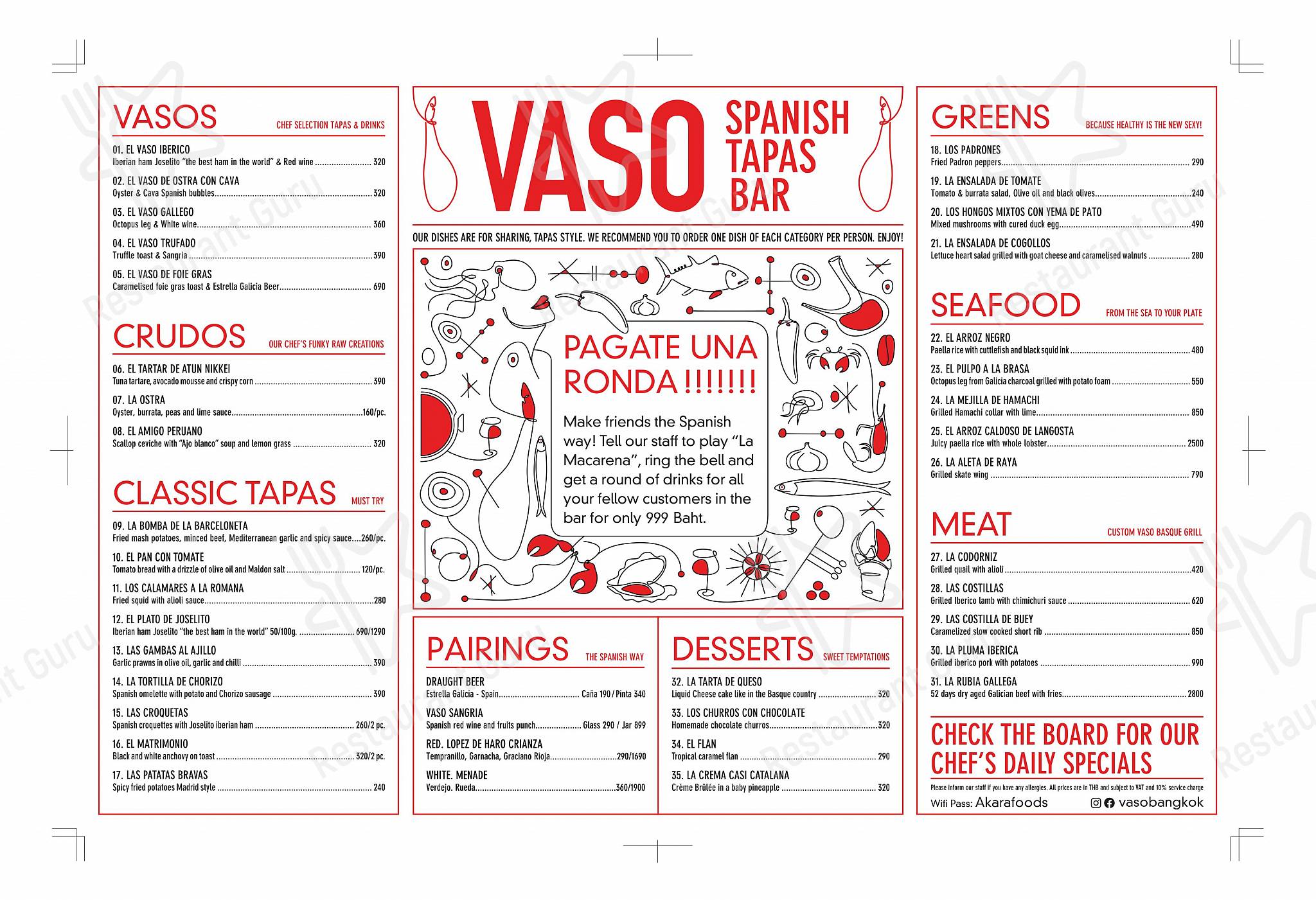 Menu at Vaso Spanish Tapas Bar, Bangkok