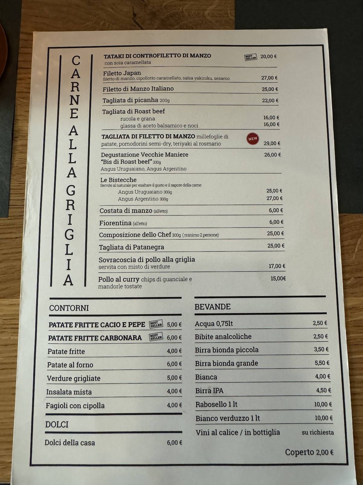 Menu di Vecchie Maniere 