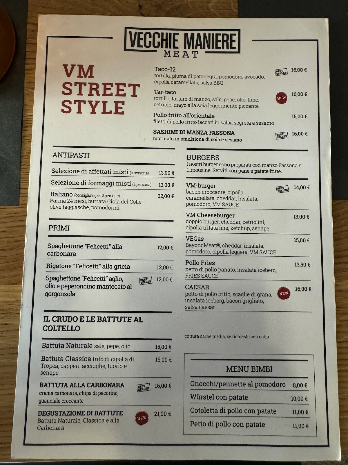 Menu di Vecchie Maniere 