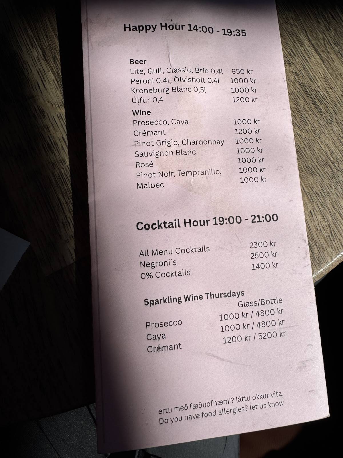Menu de Veður