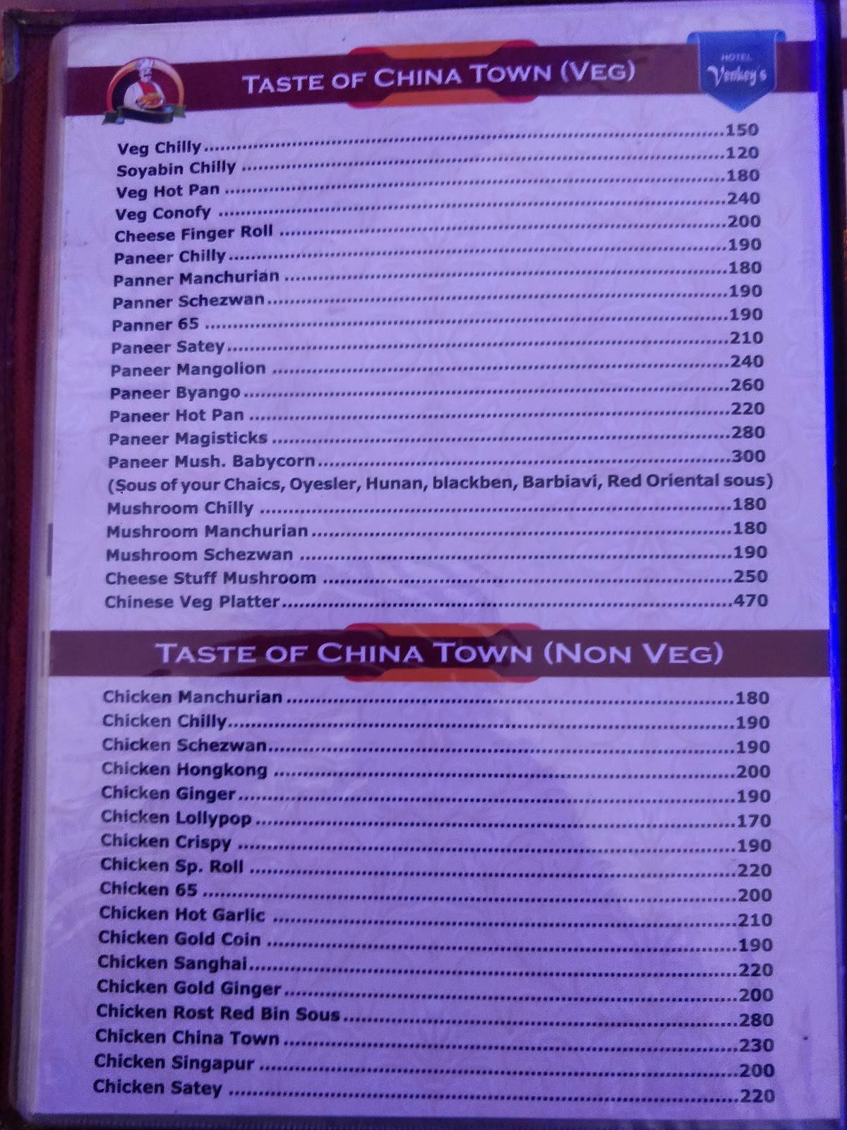 Venky's Family Restaurant And Bar menu