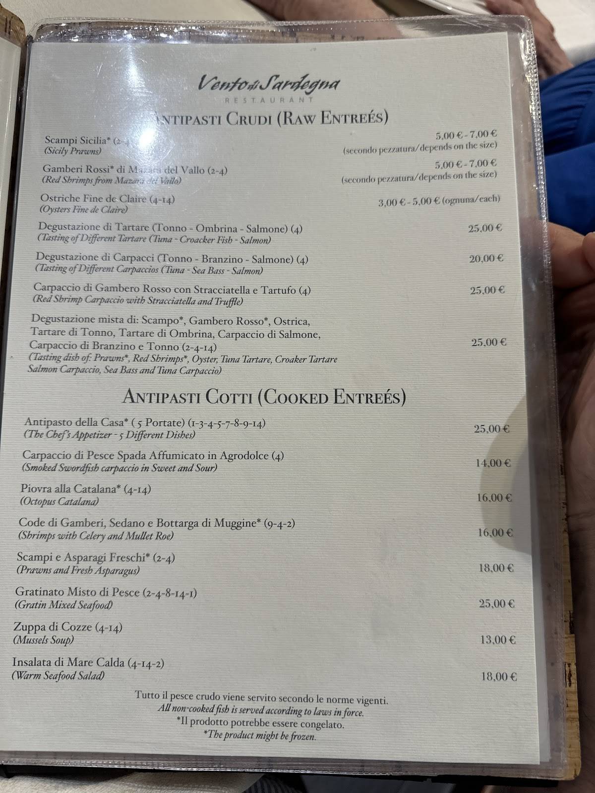 Menu di Vento di Sardegna 