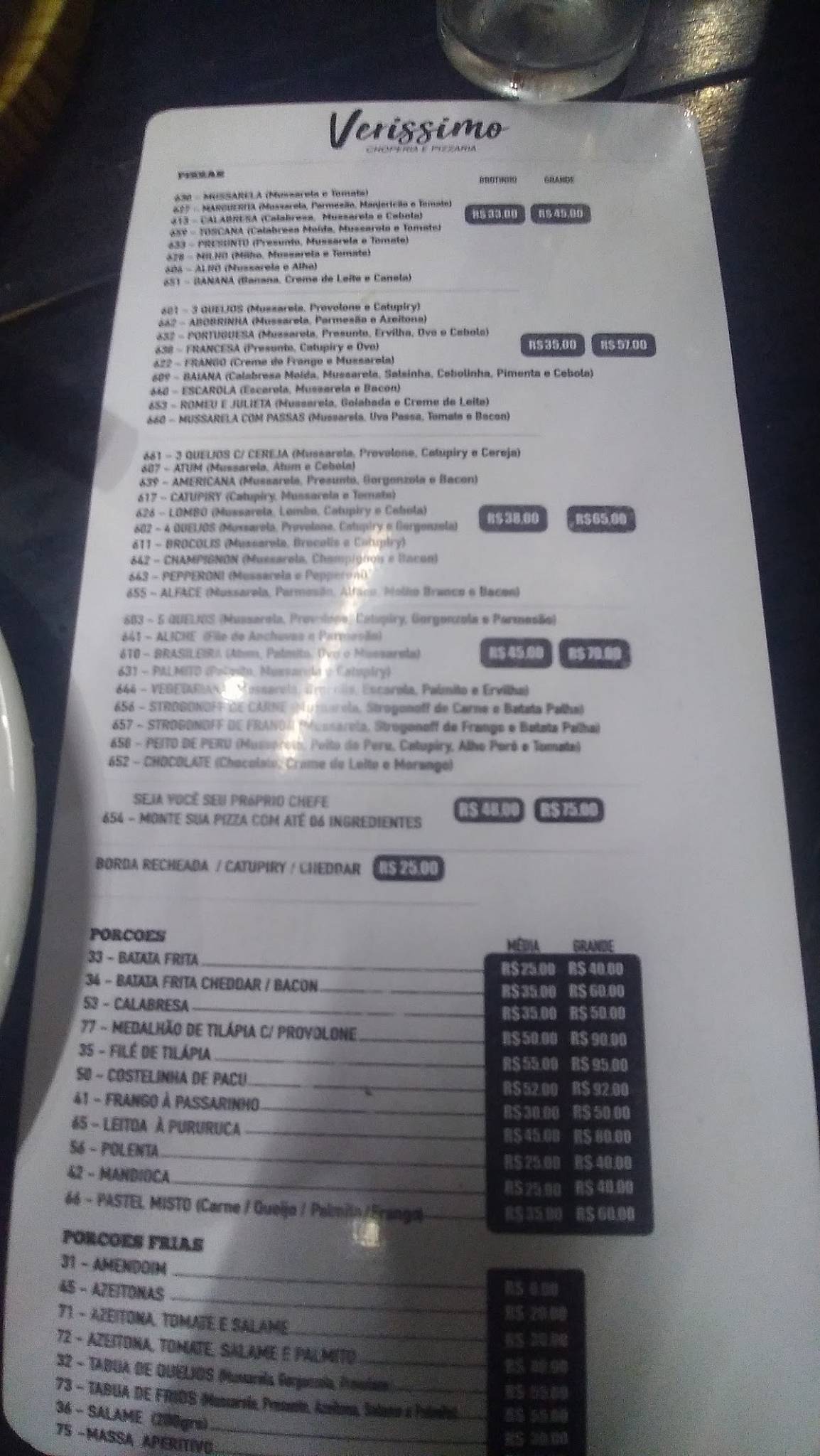 Verissimo choperia e pizzaria cardápio
